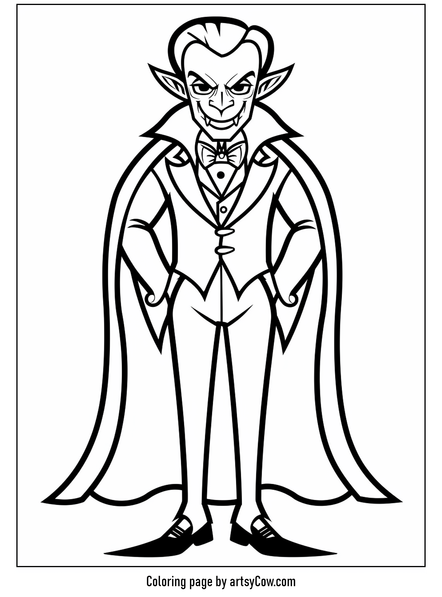 free halloween coloring pages for kids and adults, featuring a sharply dressed vampire in a tuxedo.